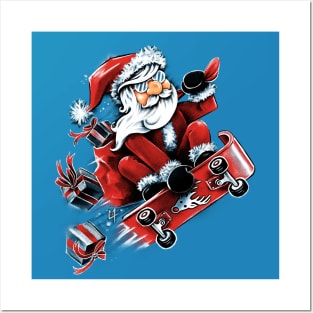 Santa Skateboarding Posters and Art